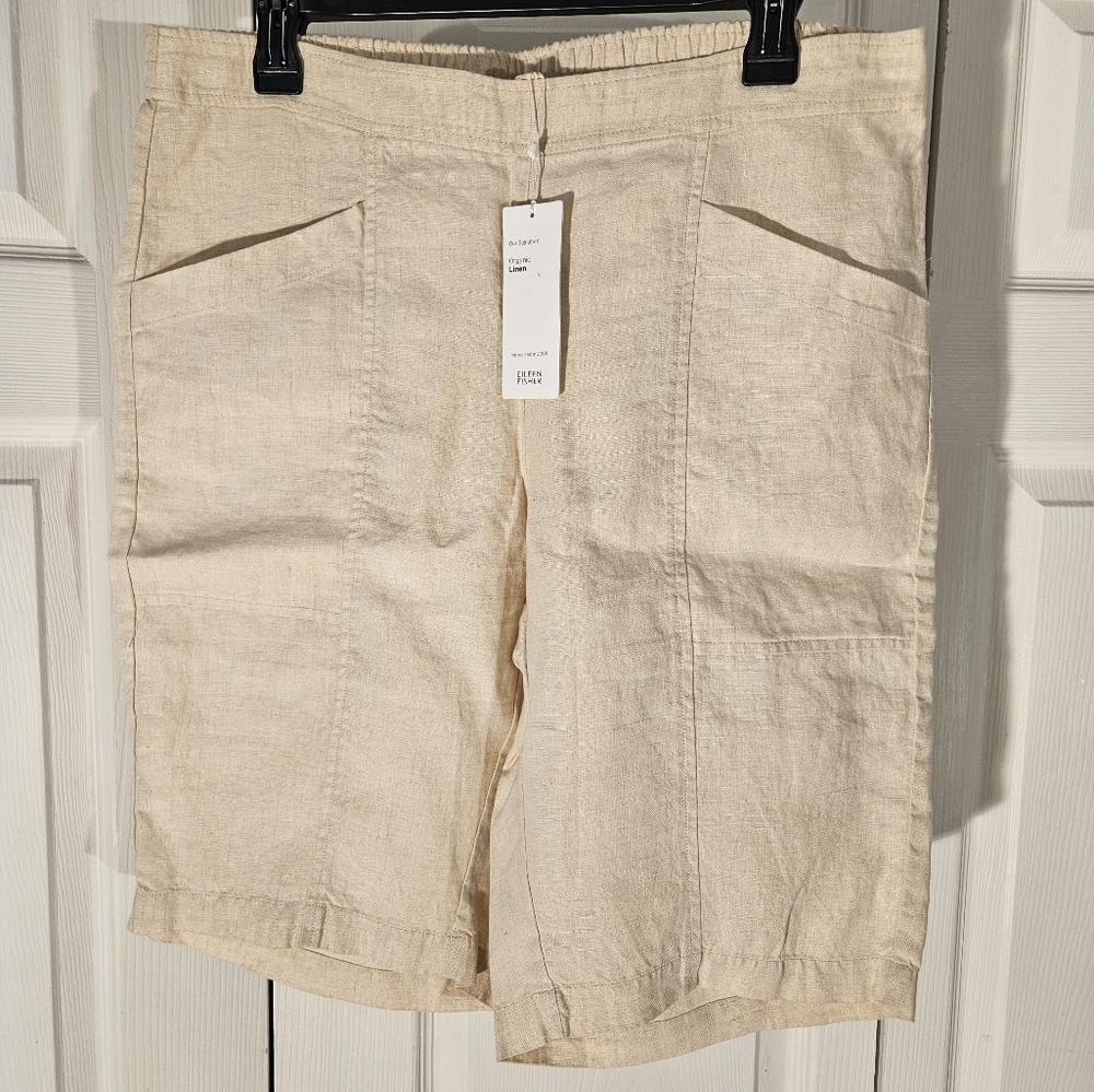 Eileen Fisher Medium cream linen shorts NEW
